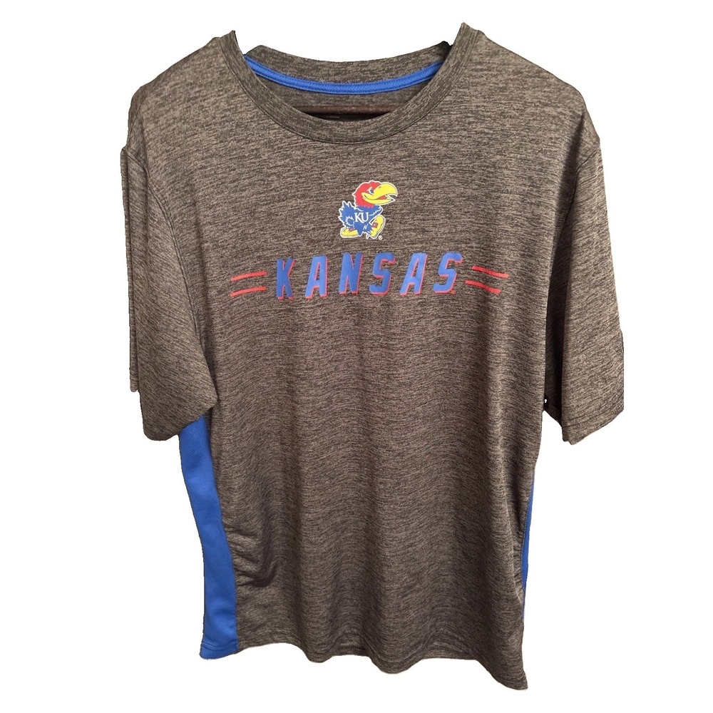Colosseum Kansas Jayhawks Mens Large Gray Space Dye Performance T-Shirt NCAA KU